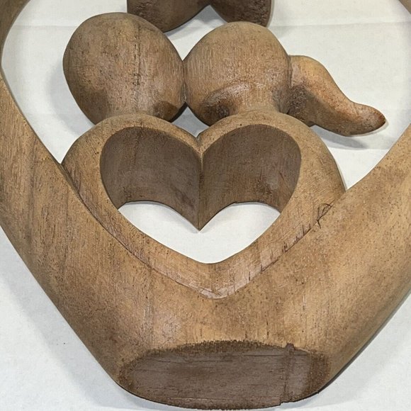 Wooden Hand Carved Romantic Passionate Loving Couple Abstract Figurine Sculpture - Picture 4 of 8